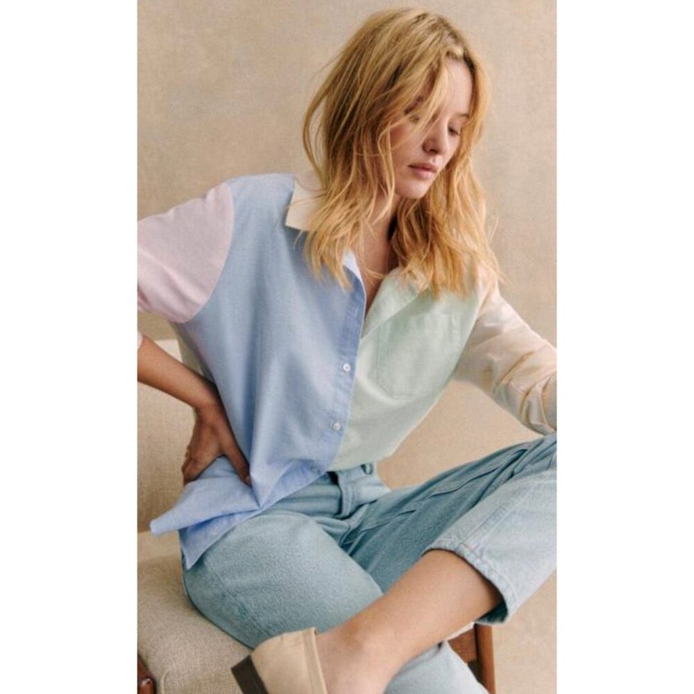 Sezane Pastel Colorblock Button Down Shirt